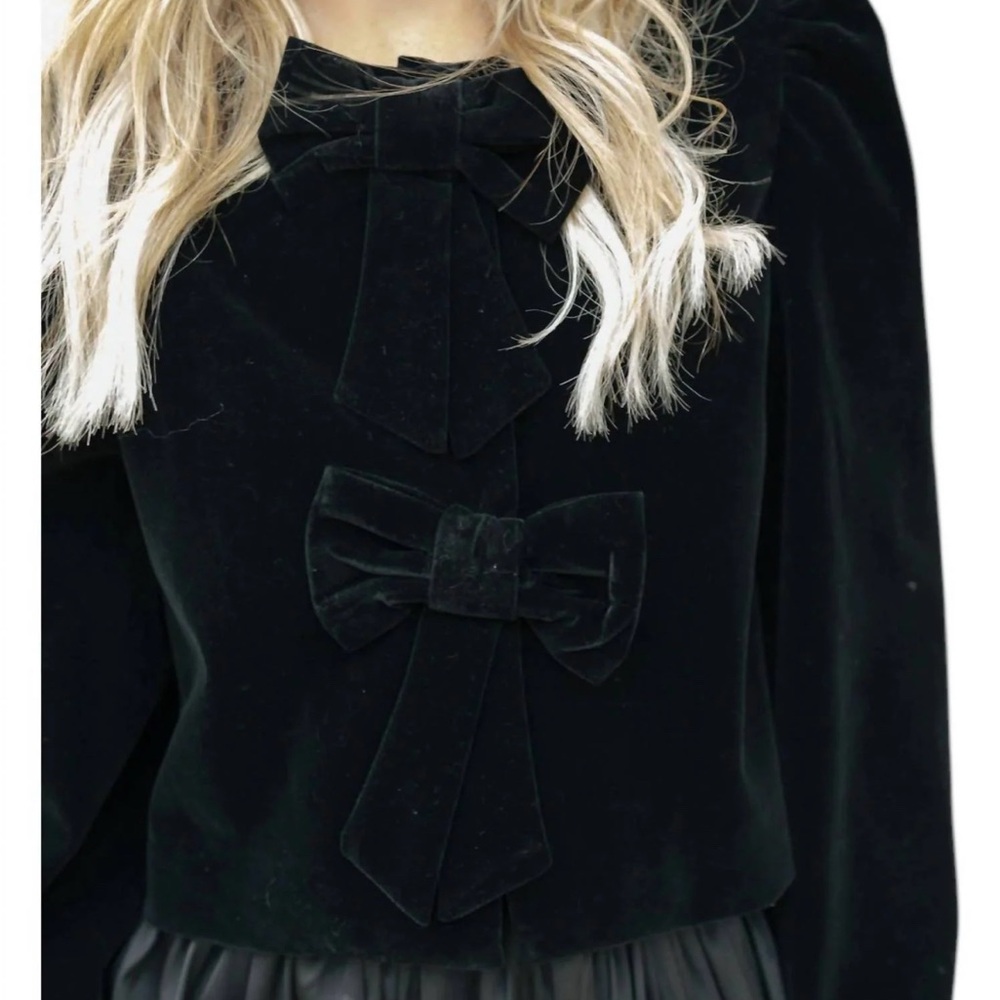 Black Velvet Cropped Jacket with Bows